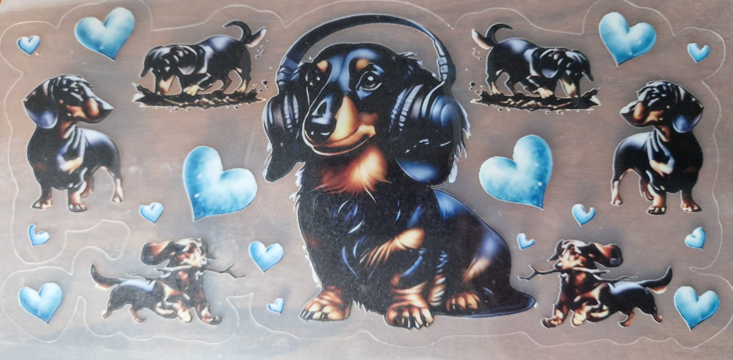 Glas mit Deckel&Stohhalm + Hundemotiv