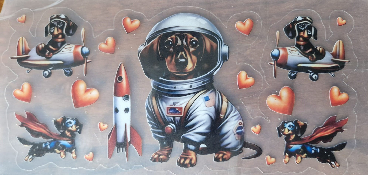 Glas mit Deckel&Stohhalm + Hundemotiv