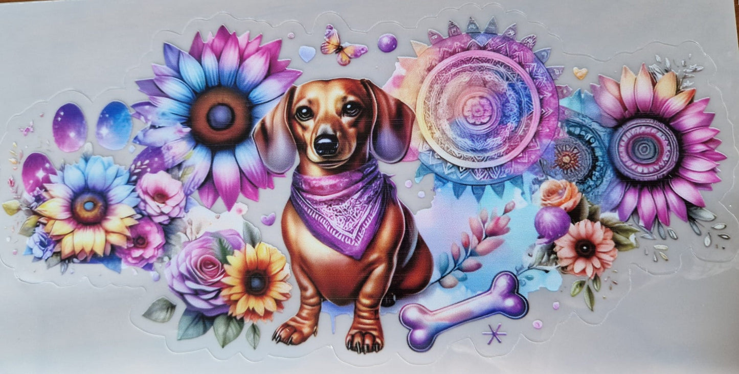 Glas mit Deckel&Stohhalm + Hundemotiv