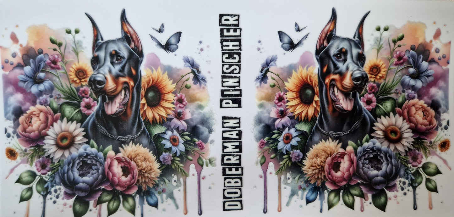 Glas mit Deckel&Stohhalm + Hundemotiv