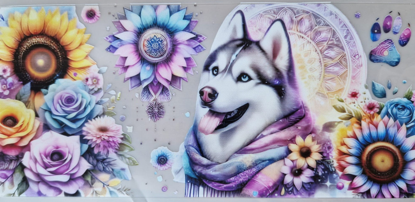 Glas mit Deckel&Stohhalm + Hundemotiv