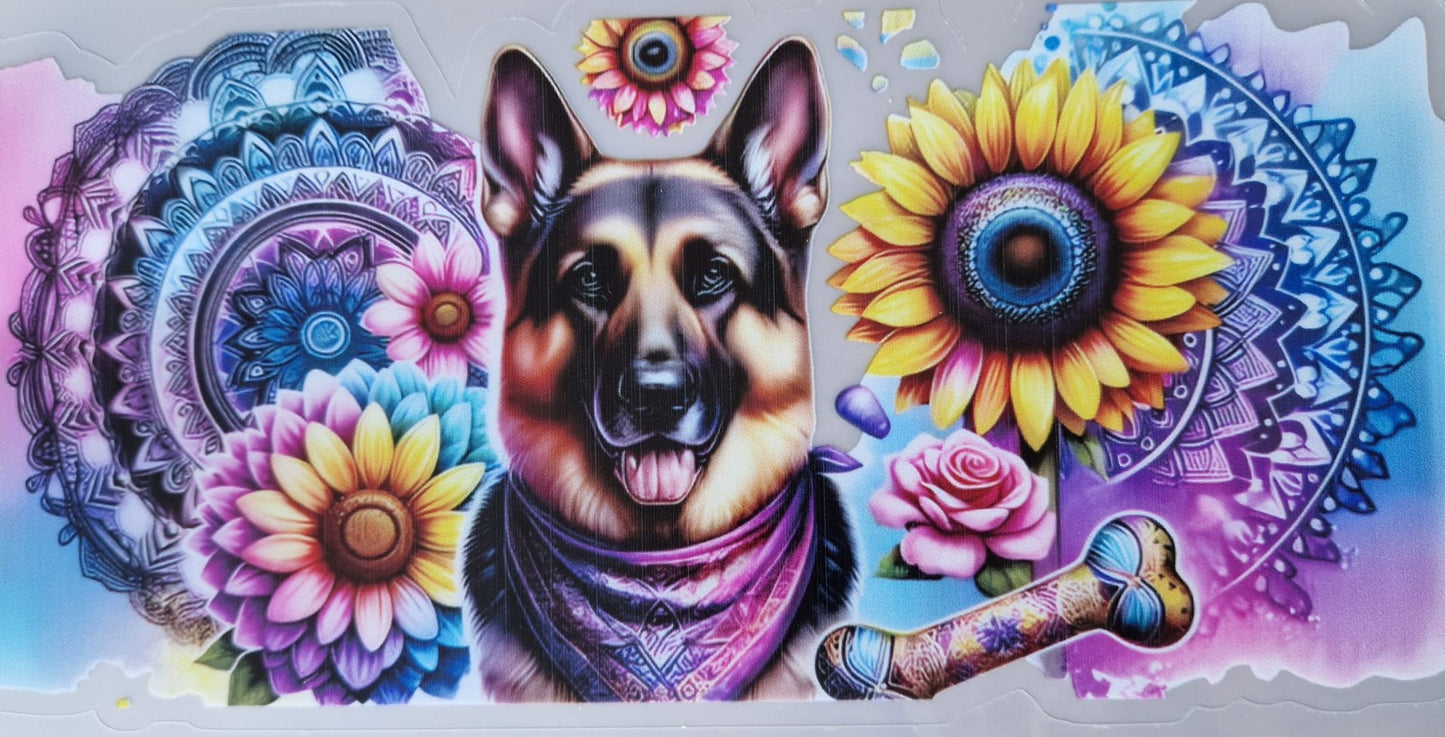 Glas mit Deckel&Stohhalm + Hundemotiv