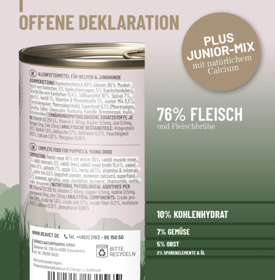 Junior Menü mit Kaninchen an Süßkartoffeln, Spinat & Apfel